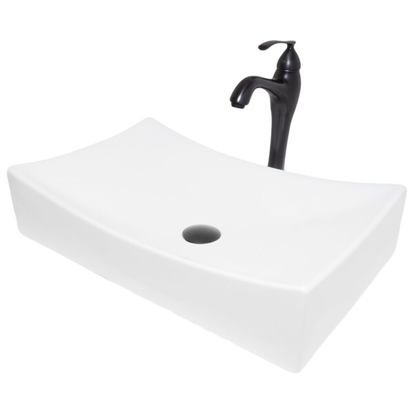 Novatto White Porcelain Vessel Sink Combo with Oil Rubbed Bronze Faucet, Drain and Sealer NSFC-01141116ORB - main
